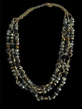 Multi-Strand Faceted Bead Necklace in Gold and Gunmetal